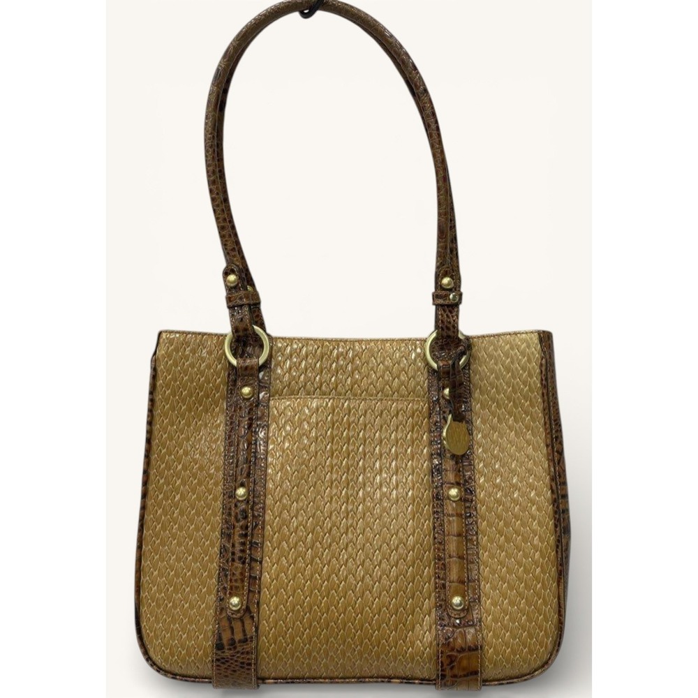 Brahmin Addie Tisbury Tote Bag Brown Croc Embossed Leather Large Shoulder Purse
